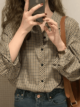 Vintage Langarm karierte Bluse